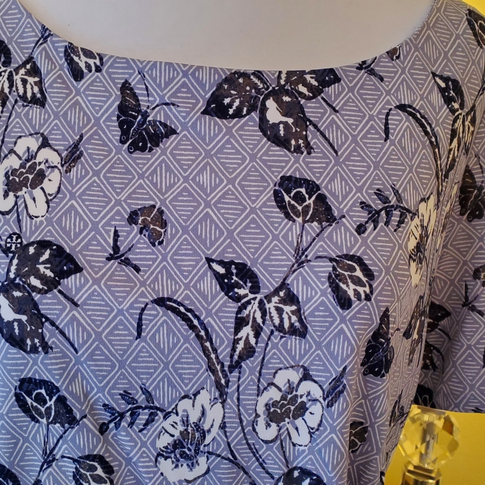 TORY BURCH DRESS, size XL, silk, blue/white floral, excellent condition